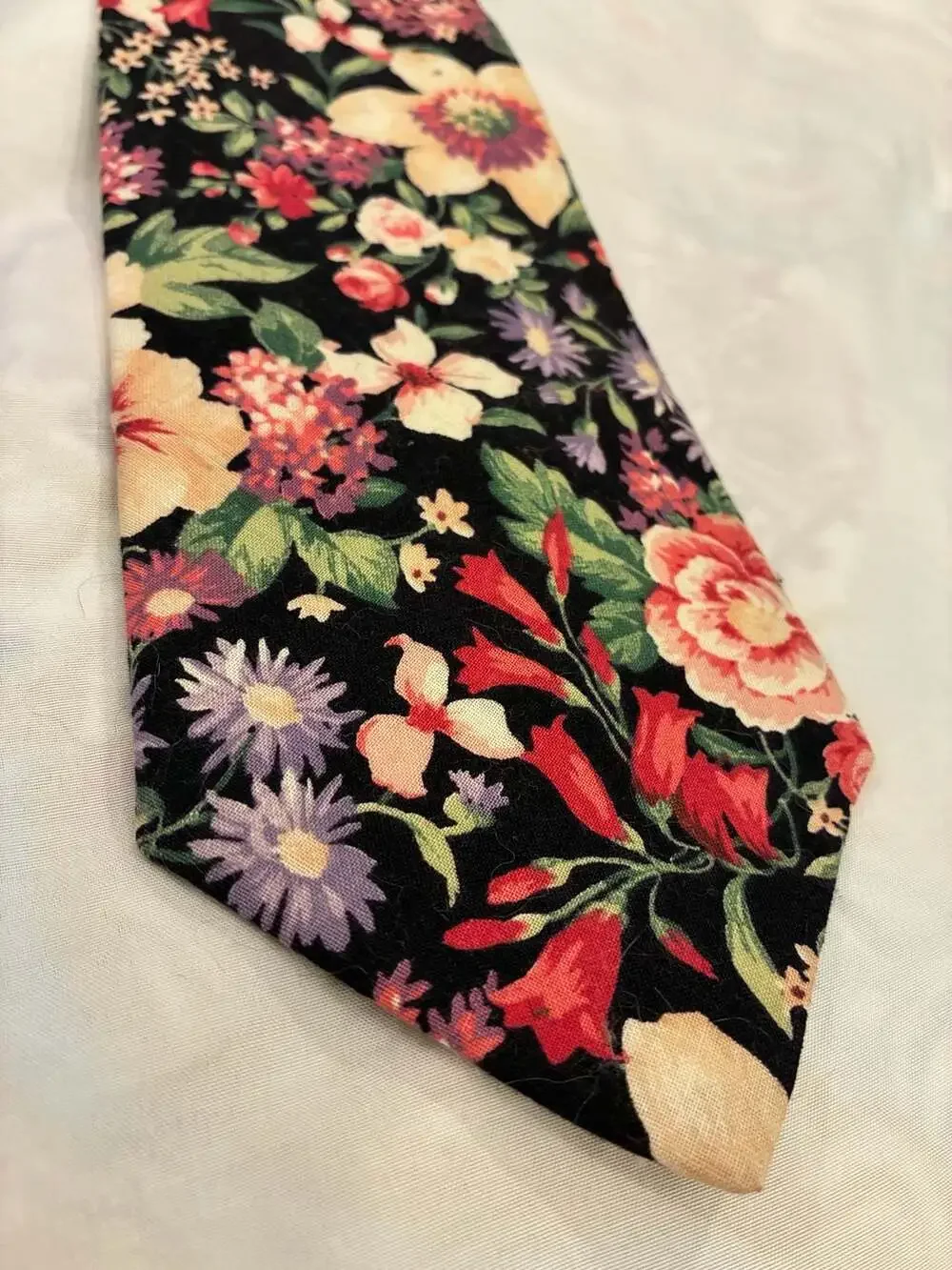 Statement Black Multi-Color Floral Cotton Necktie